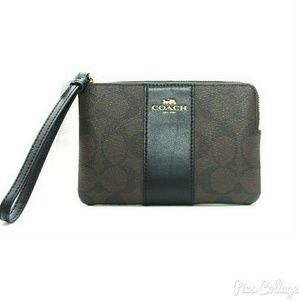 Coach Signature Brown and Black Wristlet - NWT